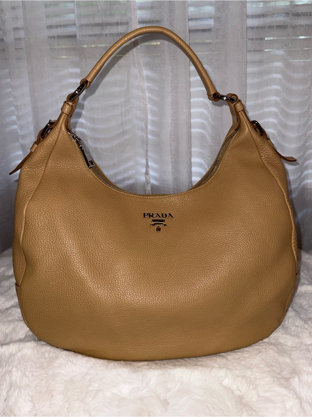 Prada Vitello Daino Hobo Bag - Camel/Tan